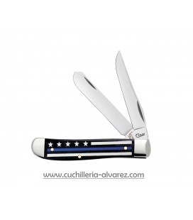 Navaja CASE Stripes of Service Smooth Black Bone with Blue Color Inlay Mini Trapper CA06568