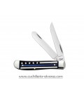 Navaja CASE Stripes of Service Smooth Black Bone with Blue Color Inlay Mini Trapper CA06568