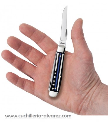 Navaja CASE Stripes of Service Smooth Black Bone with Blue Color Inlay Mini Trapper CA06568