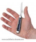 Navaja CASE Stripes of Service Smooth Black Bone with Blue Color Inlay Mini Trapper CA06568