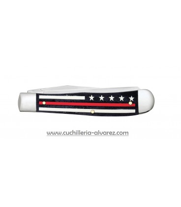 Navaja CASE Stripes of Service™ Smooth Black Bone with Red Color Inlay Trapper CA07310