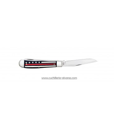 Navaja CASE Stripes of Service™ Smooth Black Bone with Red Color Inlay Trapper CA07310