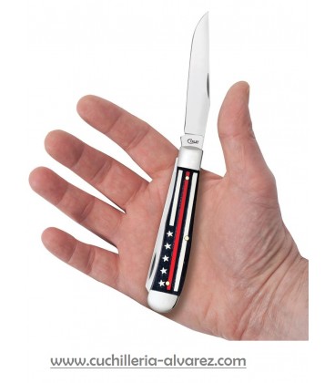 Navaja CASE Stripes of Service™ Smooth Black Bone with Red Color Inlay Trapper CA07310