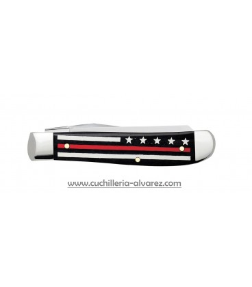 Navaja CASE Stripes of Service™ Smooth Black Bone with Red Color Inlay Mini Trapper CA07311