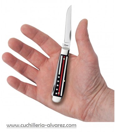 Navaja CASE Stripes of Service™ Smooth Black Bone with Red Color Inlay Mini Trapper CA07311