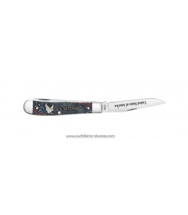 Navaja CASE U.S. Veteran Gift Set Embellished Smooth Natural Bone with Blue and Red Color Wash Trapper (In Velvet Box) CA16300