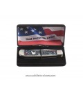 Navaja CASE U.S. Veteran Gift Set Embellished Smooth Natural Bone with Blue and Red Color Wash Trapper (In Velvet Box) CA16300