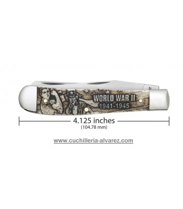 Navaja CASE TRAPPER War Series Embellished Smooth Natural Bone WWII CA22030