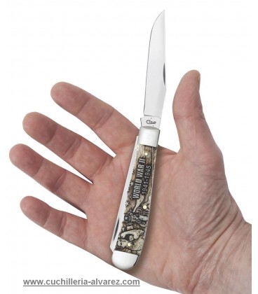 Navaja CASE TRAPPER War Series Embellished Smooth Natural Bone WWII CA22030