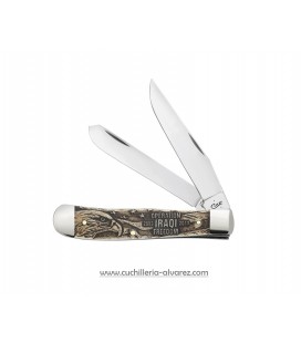 Navaja CASE TRAPPER War Series Embellished Smooth Natural Bone Iraqi Freedom CA22034