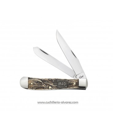 Navaja CASE TRAPPER War Series Embellished Smooth Natural Bone Iraqi Freedom CA22034