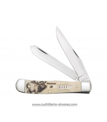 Navaja CASE TRAPPER Sportsman Series Embellished Smooth Natural Bone American Elk