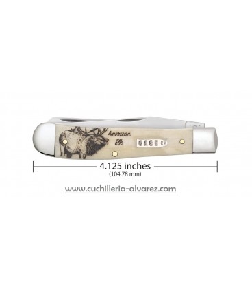 Navaja CASE TRAPPER Sportsman Series Embellished Smooth Natural Bone American Elk