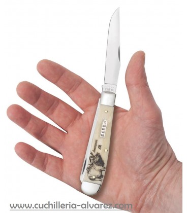 Navaja CASE TRAPPER Sportsman Series Embellished Smooth Natural Bone American Elk
