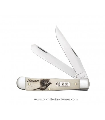 Navaja CASE TRAPPER Sportsman Series Embellished Smooth Natural Bone Pheasant