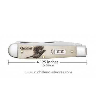 Navaja CASE TRAPPER Sportsman Series Embellished Smooth Natural Bone Pheasant
