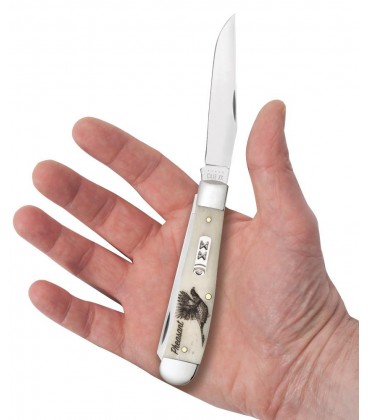 Navaja CASE TRAPPER Sportsman Series Embellished Smooth Natural Bone Pheasant