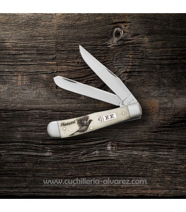 Navaja CASE TRAPPER Sportsman Series Embellished Smooth Natural Bone Pheasant