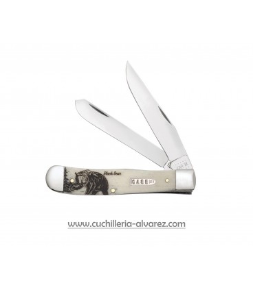 Navaja CASE TRAPPER Sportsman Series Embellished Smooth Natural Bone Black Bear