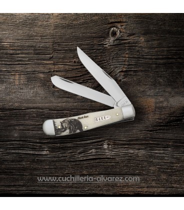 Navaja CASE TRAPPER Sportsman Series Embellished Smooth Natural Bone Black Bear