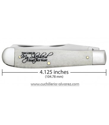 Navaja CASE TRAPPER Religious Sayings Embellished Smooth Natural Bone Trapper Psalm 23