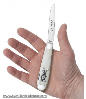 Navaja CASE TRAPPER Religious Sayings Embellished Smooth Natural Bone Trapper Psalm 23