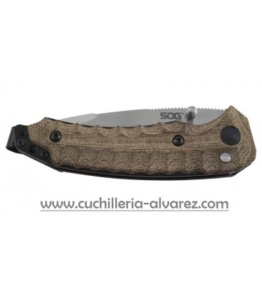 Navaja SOG KIKU ASISTIDO - SATINADO, S35VN - MICARTA NATURAL SGKIKUAS