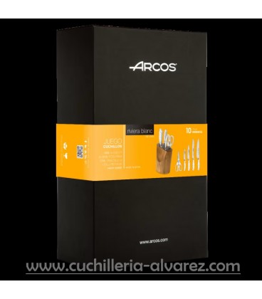 Juego de cuchillos ARCOS 4 Pzas SERIE RIVIERA BLANC + TIJERAS + TACO MADERA 235024