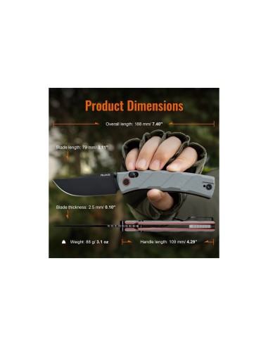 Navaja Ruike G10 Gris P856-K con hoja en acero inoxidable SANDVIK 14C28N