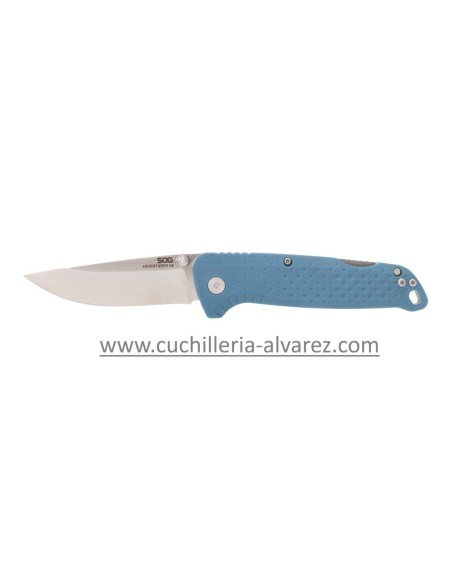 Navaja SOG ADVENTURER LB NORDIC BLUE + SATIN 13-11-03-43 con acero inoxidable 5CR15MOV endurecido con CRYO