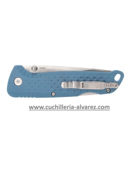 Navaja SOG ADVENTURER LB NORDIC BLUE + SATIN 13-11-03-43 con acero inoxidable 5CR15MOV endurecido con CRYO