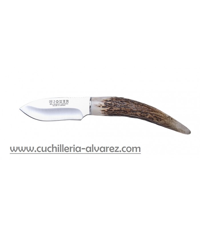 CUCHILLO DE CAZA CON PUÑO DE ASTA DE CIERVO Y HOJA DE 17 CM.